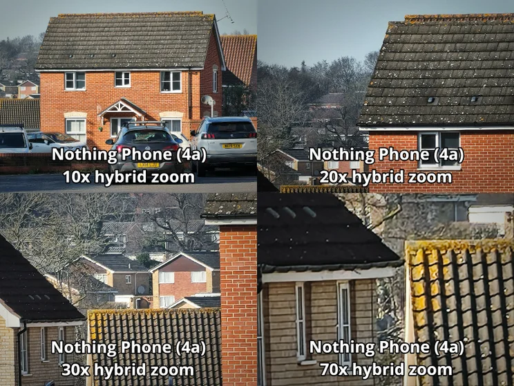 Four different zoom levels on the Nothing Phone (4a)