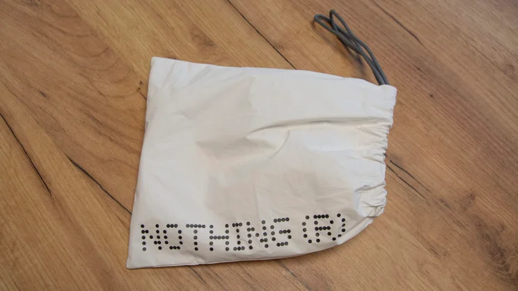 The carrying bag included with the Nothing Headphone (a) over-ear headphones