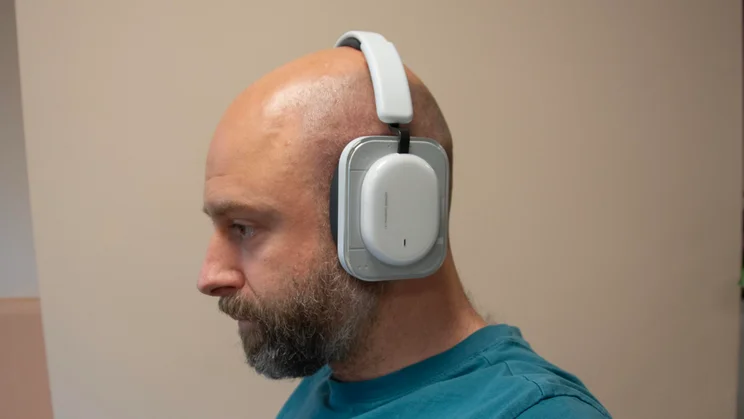 The Nothing Headphone (a) over-ear headphones being worn by our reviewer