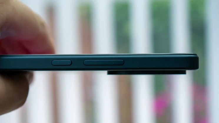 Close up of the OnePlus Nord CE 5's power and volume buttons
