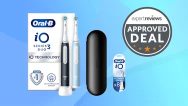 an image of the oral b io3 duo pack with a travel case and eight replacement heads included