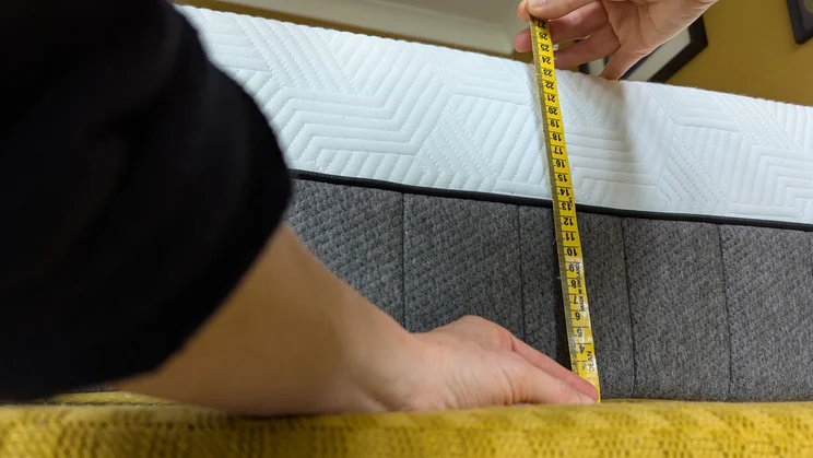 Measuring the depth of the Panda Hybrid Bamboo mattress