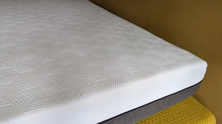 A view of the corner of the Panda Hybrid Bamboo mattress
