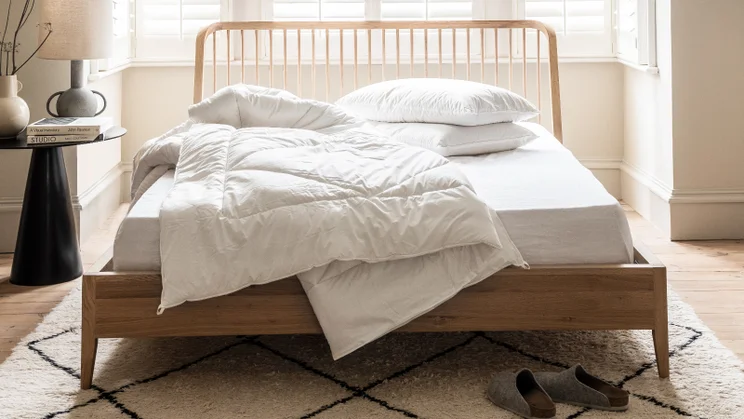 Piglet British wool pillow duvet and pillow on bed