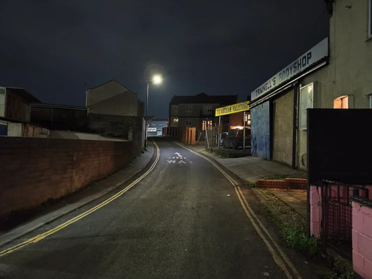 A quiet street at night