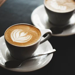 Pret's coffee subscription is ruined - featured. Two cups of cappuccino with latte art on black table.