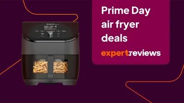 the Instant Vortex Plus air fryer on a purple background, alongside the title "Prime Day air fryer deals"