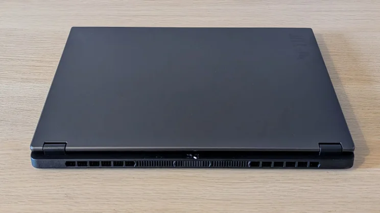 The Asus TUF Gaming A14 RTX 5060 laptop pictured from the rear, closed