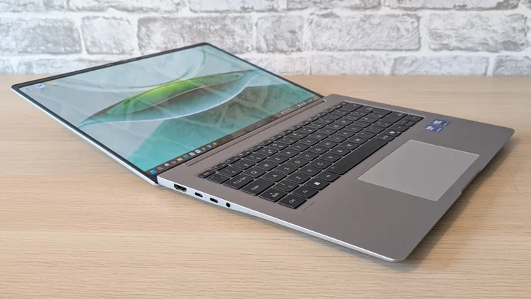 The Honor MagicBook Pro 14 pictured folded flat