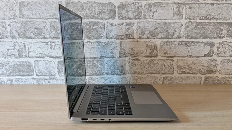 The Honor MagicBook Pro 14, open pictured from the left side