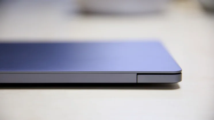 Samsung Galaxy Book6 Pro 16 pictured, closed, from the rear left corner