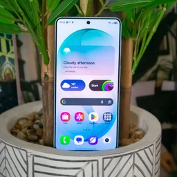 Samsung Galaxy S26 Plus in a plant pot, front view