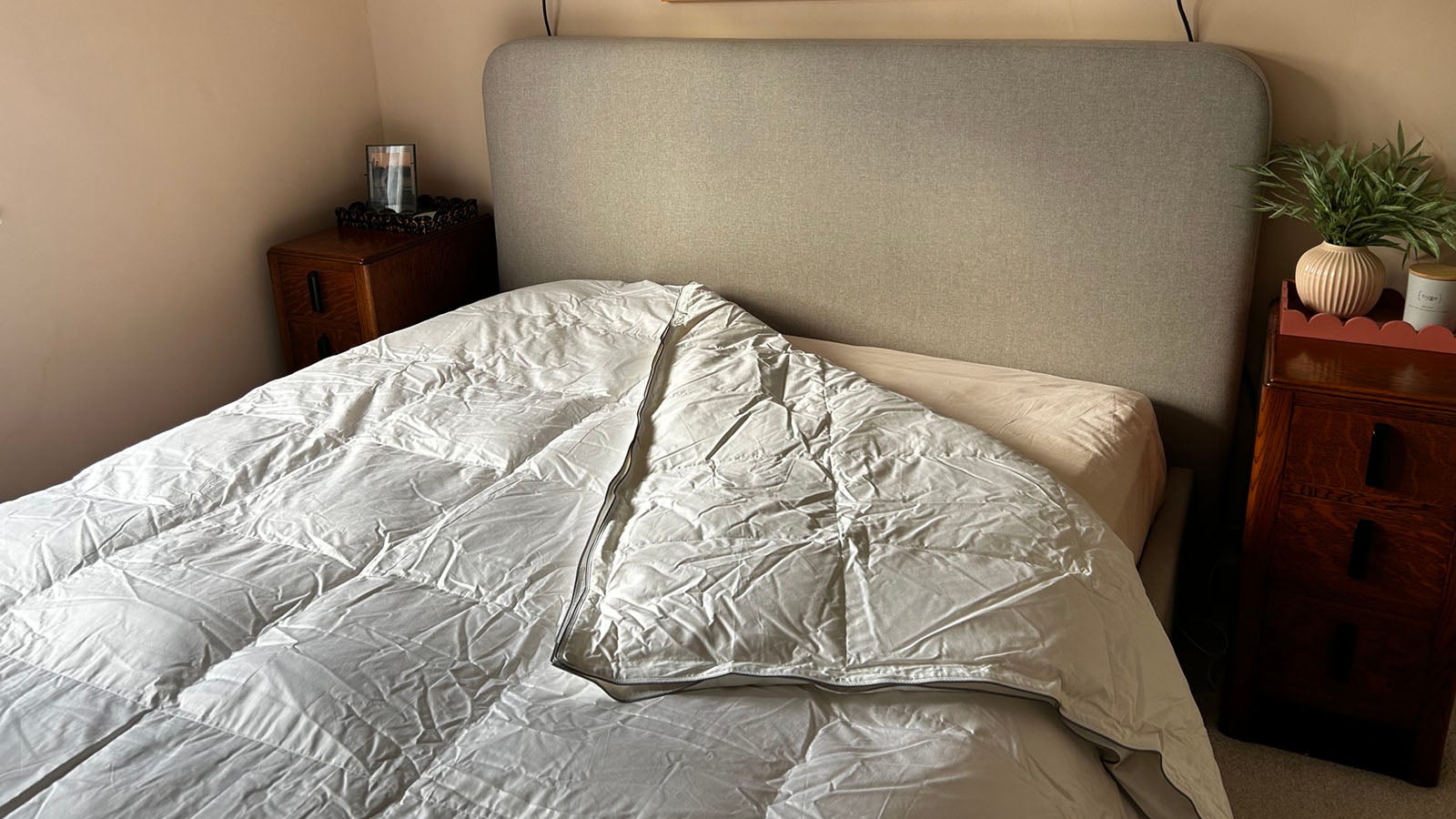 Scooms Hungarian Goose Down Duvet in a warmly lit bedroom