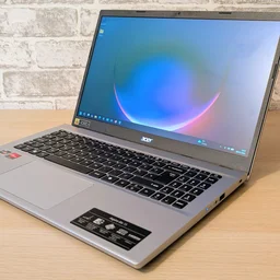 The Acer Aspire Go 15 (AG15-42P), open, pictured from the front right quarter