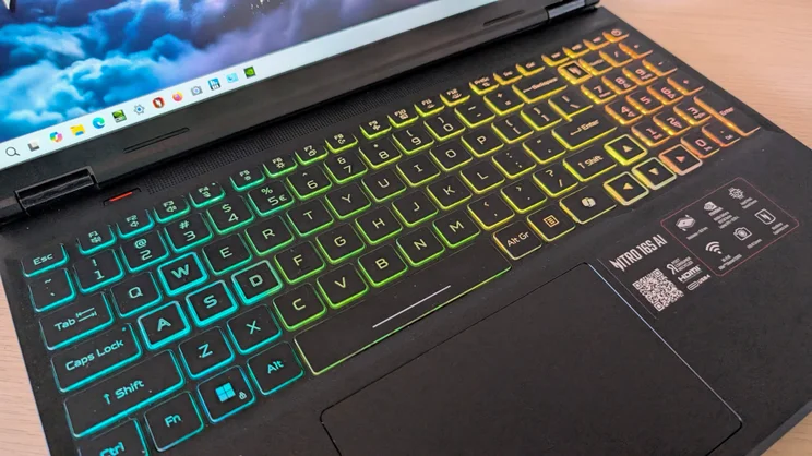 The Acer Nitro 16S AI's RGB keyboard
