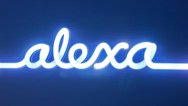 The alexa logo in blue neon