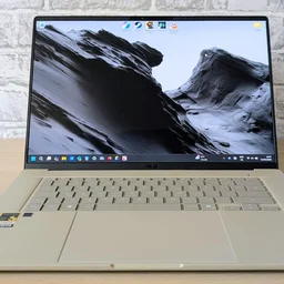 The Asus Zenbook A16, open pictured from the front
