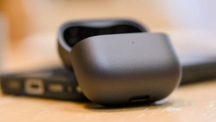 The Huawei FreeClips 2's charging case, open