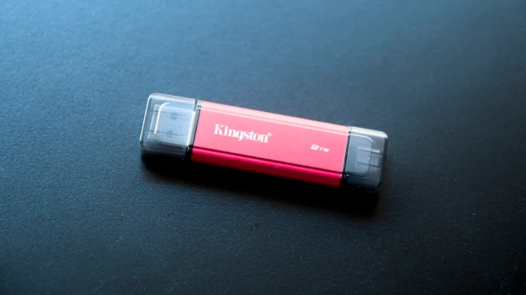 The Kingston Dual Portable SSD 2TB pictured against a black background
