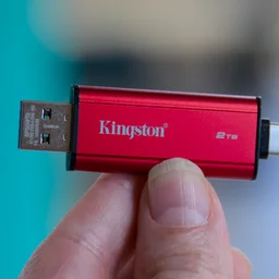 The Kingston Dual Portable SSD 2TB pictured with both USB-A and USB-C connectors exposed