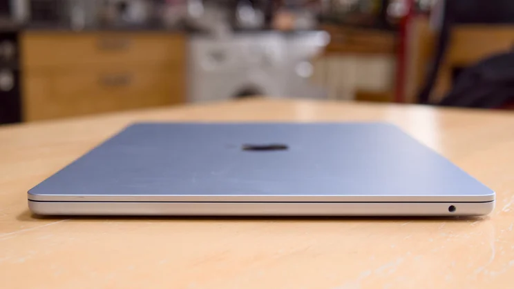 The M5 MacBook Air, closed, pictured from the right edge