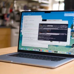 The M5 MacBook Air pictured from the front right quarter