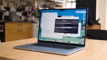 The M5 MacBook Air pictured from the front right quarter