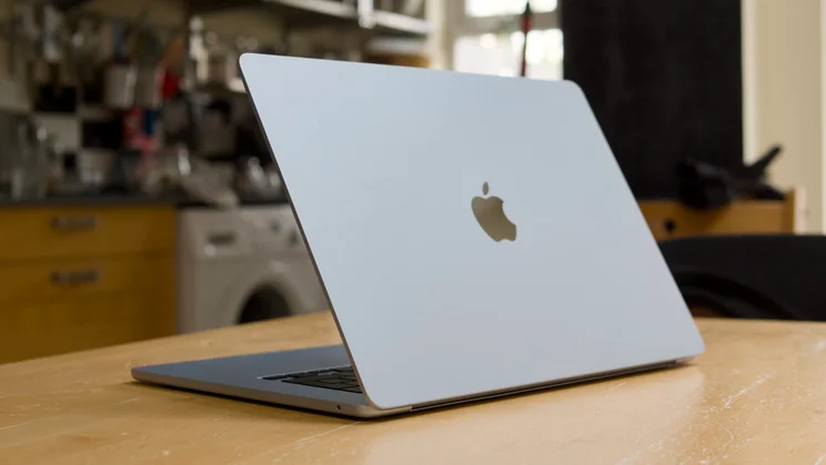The M5 MacBook Air pictured from the rear right quarter
