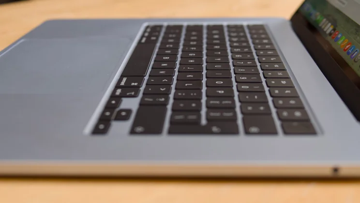 The M5 MacBook Air's keyboard, pictured from the right side
