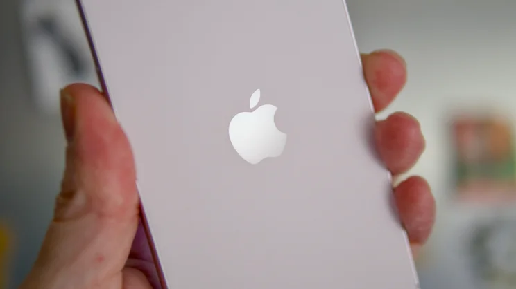 The rear of the Apple iPhone 17e, pictured with a focus on the Apple logo