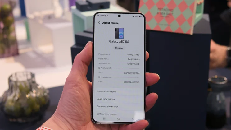 The Samsung Galaxy A57 pictured from the front