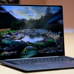 The Samsung Galaxy Book6 Pro 16, open, pictured from the left front quarter