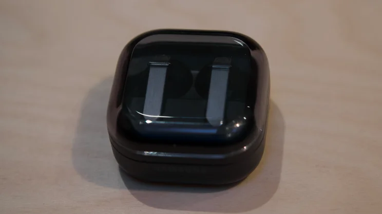 The Samsung Galaxy Buds 4 Pro pictured in their charging case, from above