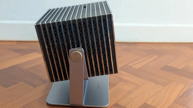 Side view of the Valerion StreamMaster Plus 2 4K projector on its gimbal stand