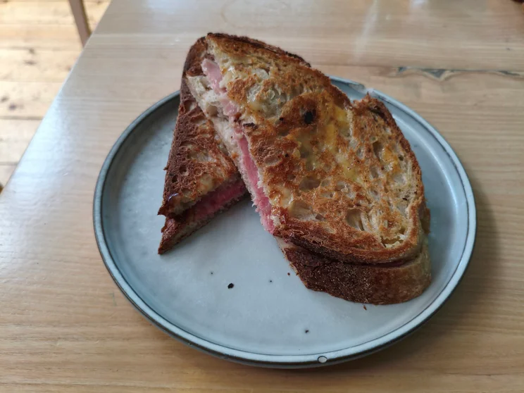 A toastie on a plate
