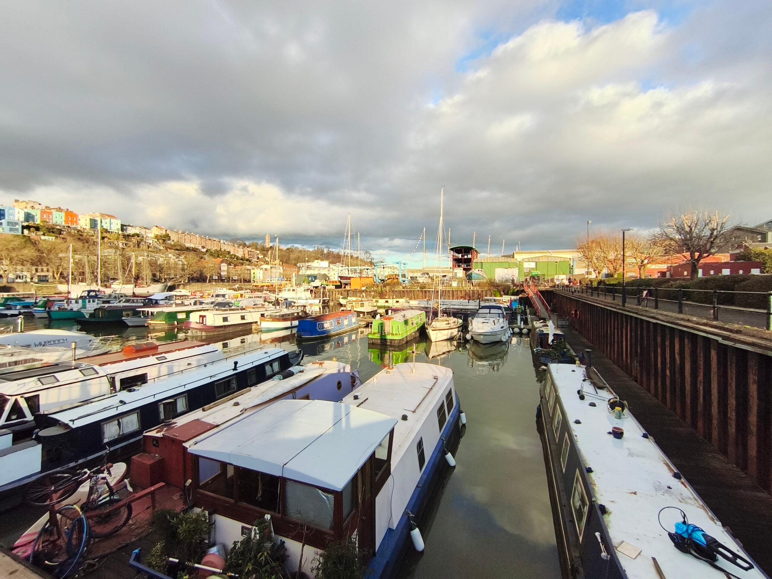 Ultrawide shot of a harbour full of boats on a sunny day