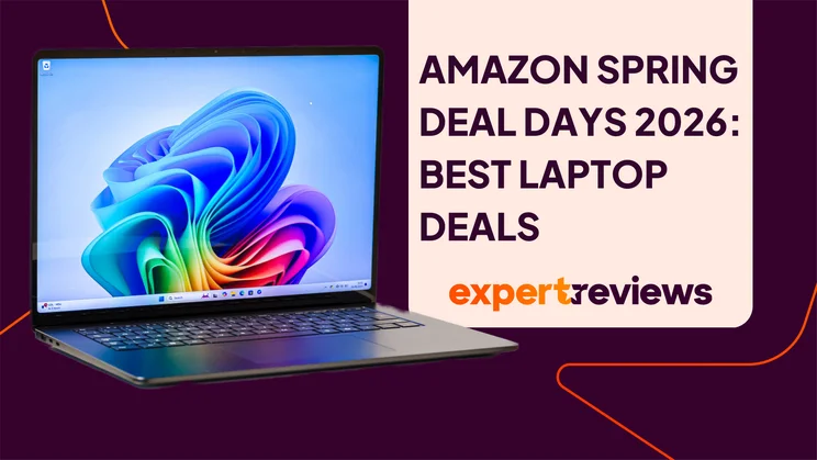 A page header graphic containing a cutout render of a laptop to the left with text saying "Amazon Spring Sale Laptop Deals" to the right